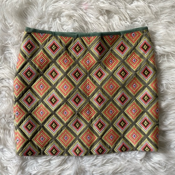 Fossil skirt womens small geometric Frida Heavily Embroidered Diamonds Squares - Picture 2 of 9